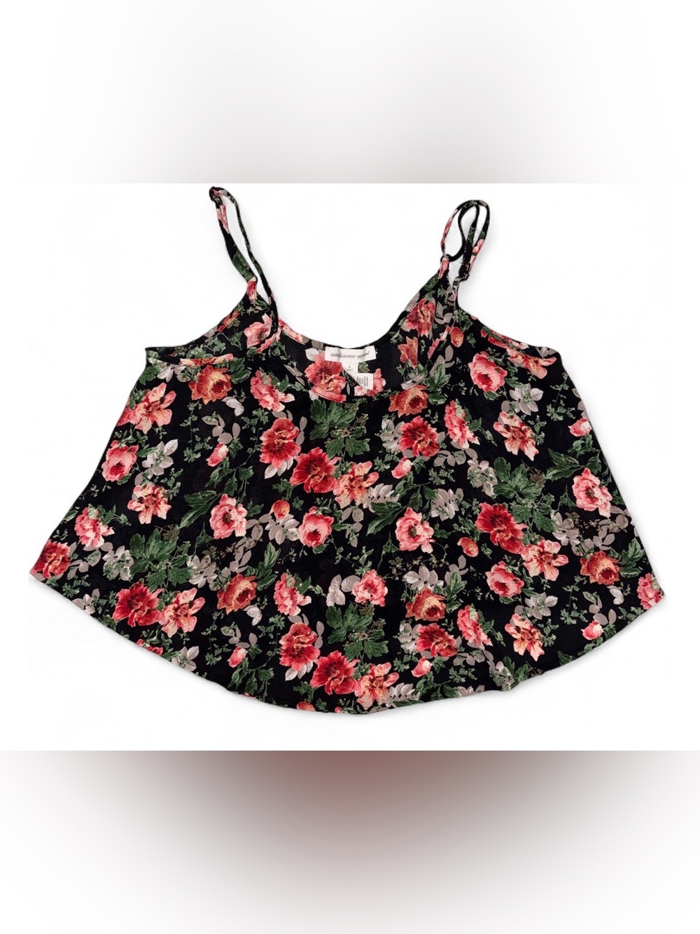Ambiance Floral Spaghetti-Strap Camisole in Black, Pink & Green